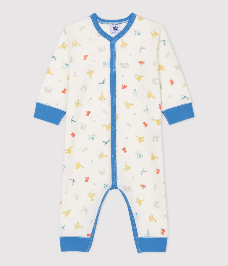 Babies' Footless Animal Patterned Organic Cotton Sleepsuit white/multicolor