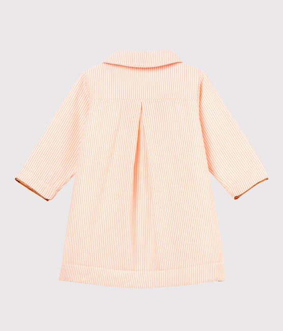 Baby girls' striped coat MARSHMALLOW white/ROSAKO pink