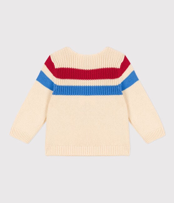 Babies' Striped Knitted Cotton Jumper AVALANCHE white/MULTICO