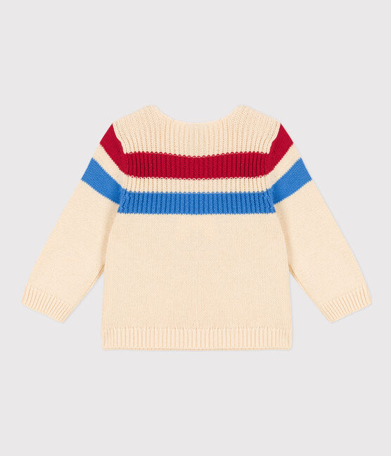Babies' Striped Knitted Cotton Jumper AVALANCHE white/MULTICO