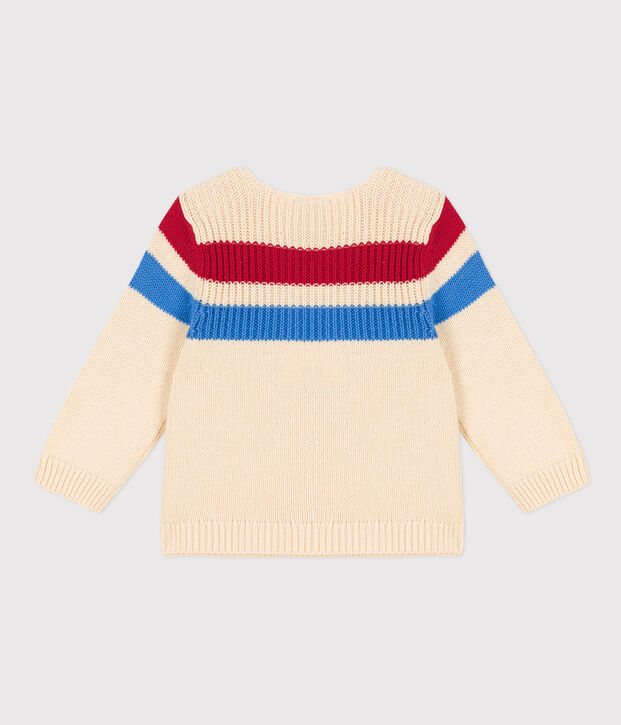 Babies' Striped Knitted Cotton Jumper Ecru/multicolor