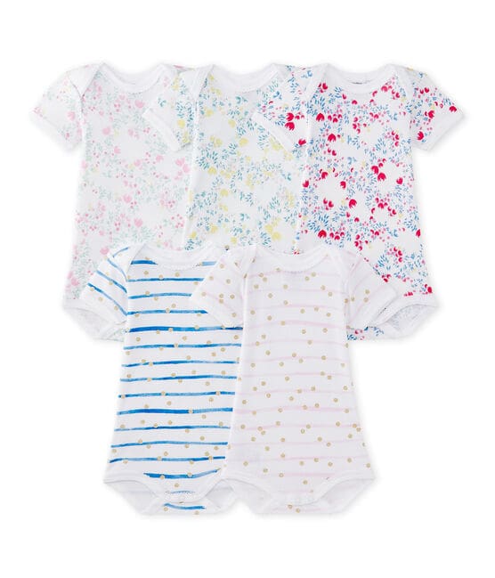 Set of 5 baby girls' short-sleeved bodysuits LOT white