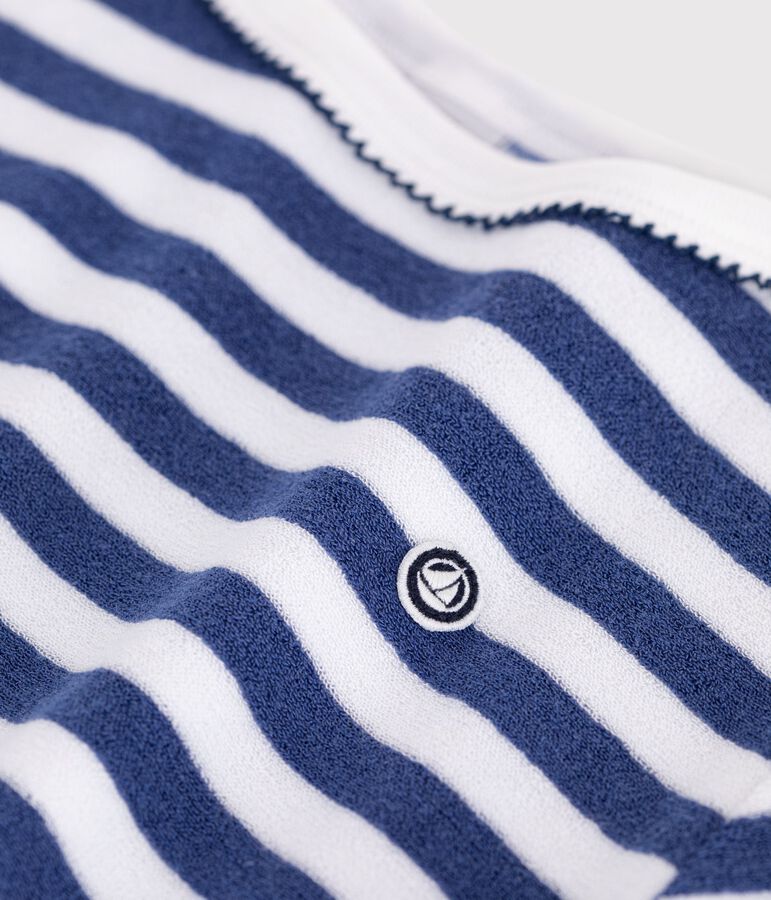 Children's short-sleeved stripy cotton T-shirt blue/white