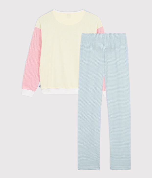 Women's stripy cotton pyjamas white/multicolor