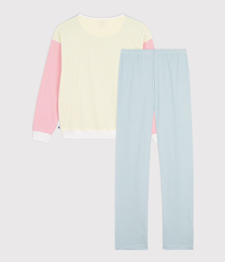 Women's stripy cotton pyjamas MARSHMALLOW white/MULTICO white
