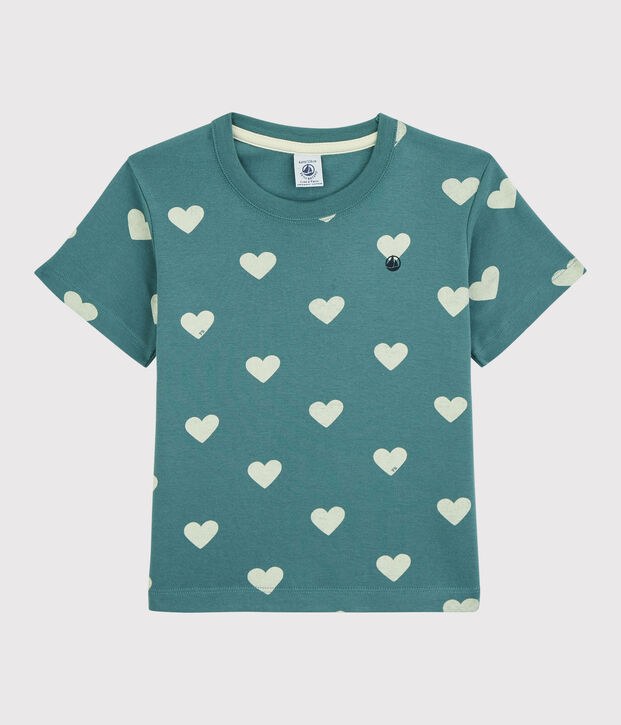 Boys' Short-Sleeved Cotton T-Shirt green/ecru