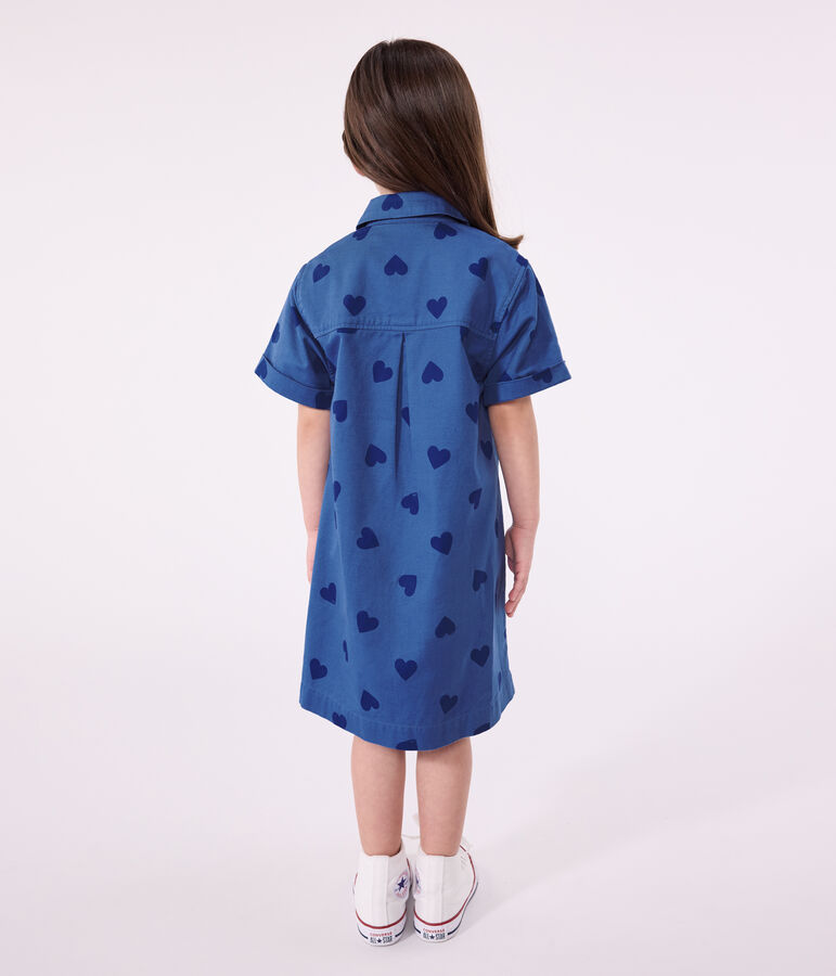 Children's short-sleeved heart-patterned cotton dress blue/blue