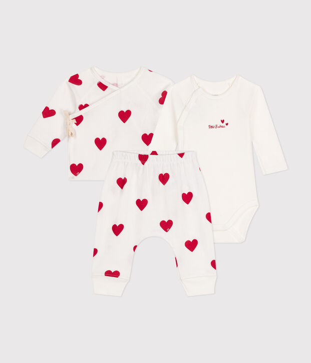 Babies' Cotton Striped Outfit - 3-Piece Set white/red