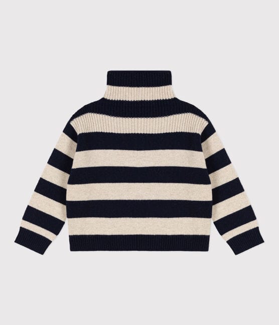 Boys' wool and cotton knit jumper SMOKING blue/AVALANCHE