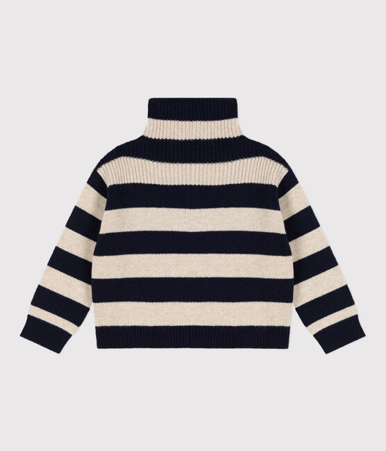 Boys' wool and cotton knit jumper SMOKING blue/AVALANCHE
