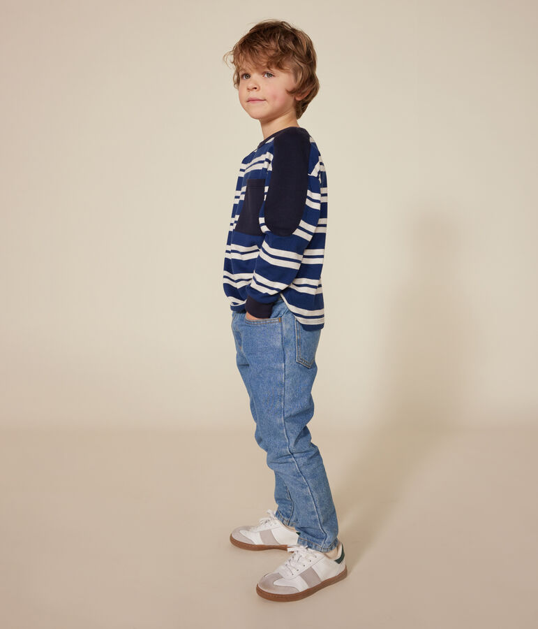 Boys' thick cotton sweatshirt blue/beige