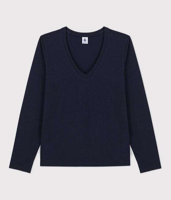 Women's Straight Cotton V-Neck T-Shirt SMOKING blue