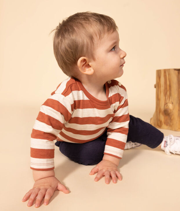 Babies' Patterned Long-Sleeved Skub Jersey T-Shirt brown/ecru