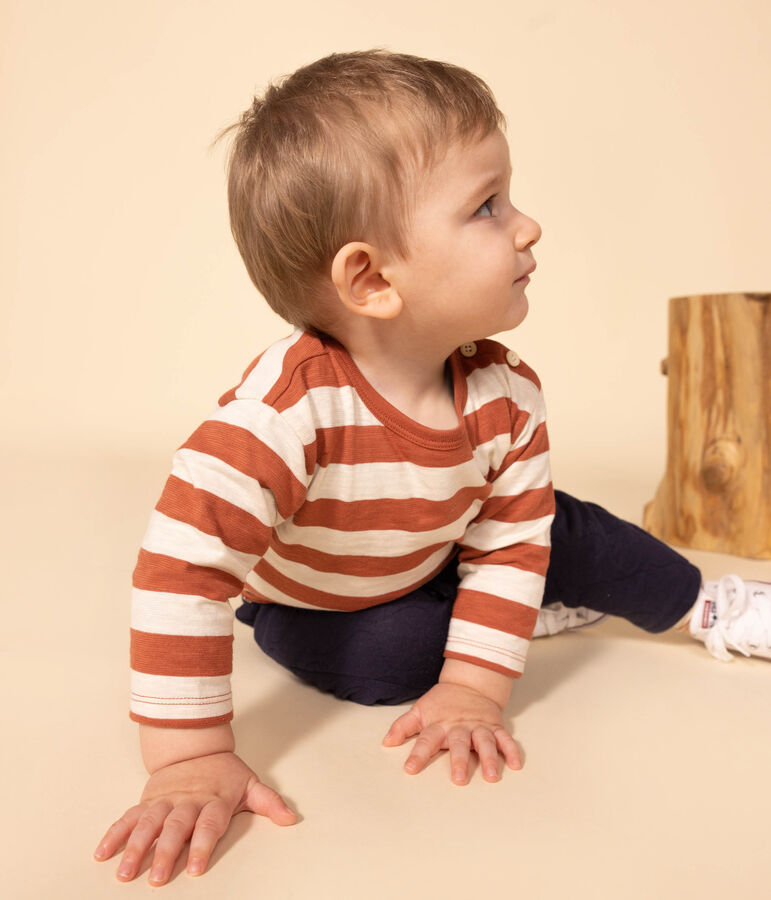 Babies' Patterned Long-Sleeved Skub Jersey T-Shirt brown/ecru