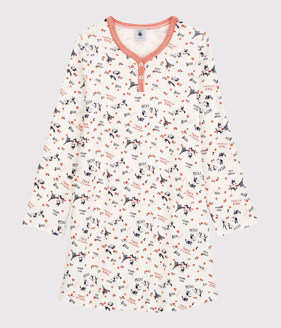 Girls' Paris Print Organic Cotton Nightdress MARSHMALLOW white/MULTICO white