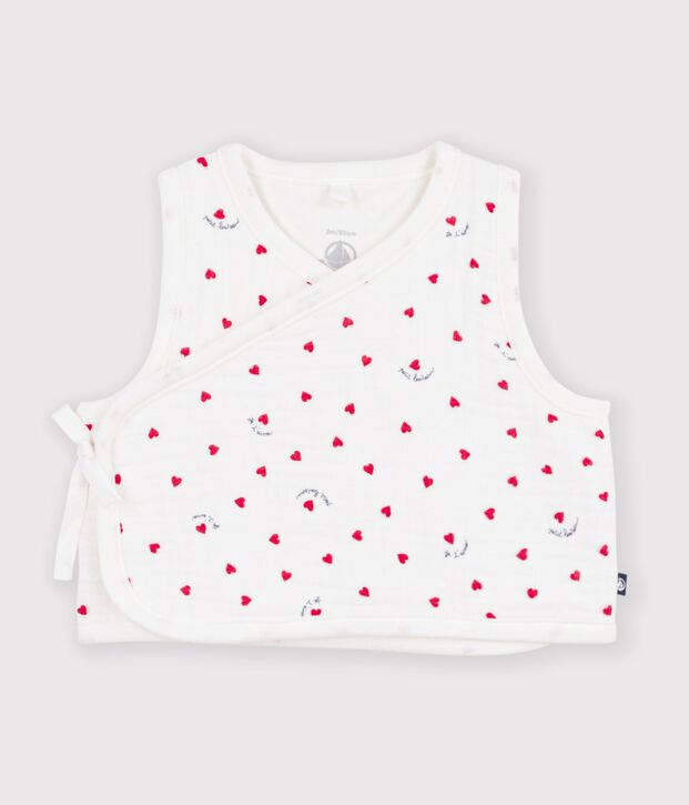 Babies' sleeveless cotton gauze cardigan printed with little hearts white/multicolor