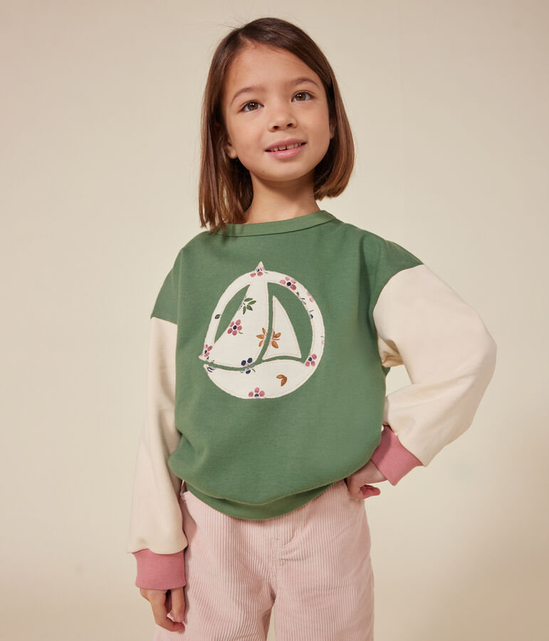 Girls' fleece sweatshirt green/multicolor