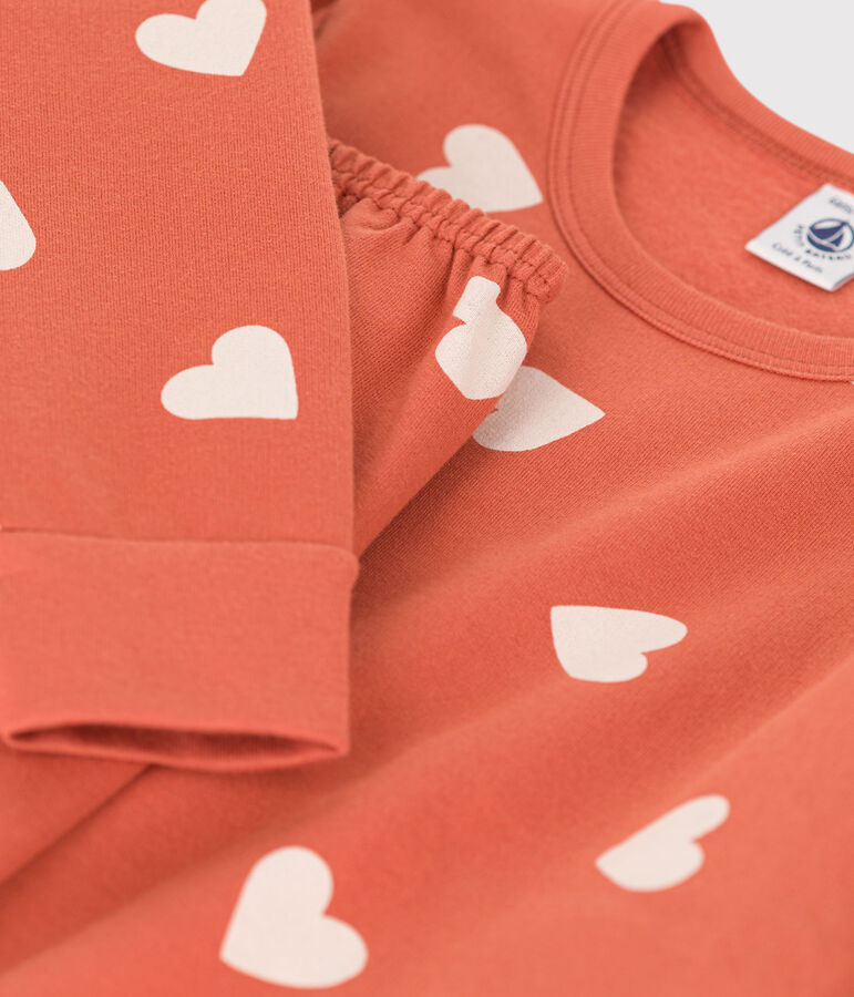 Girls' Heart Patterned Fleece Pyjamas pink/ecru