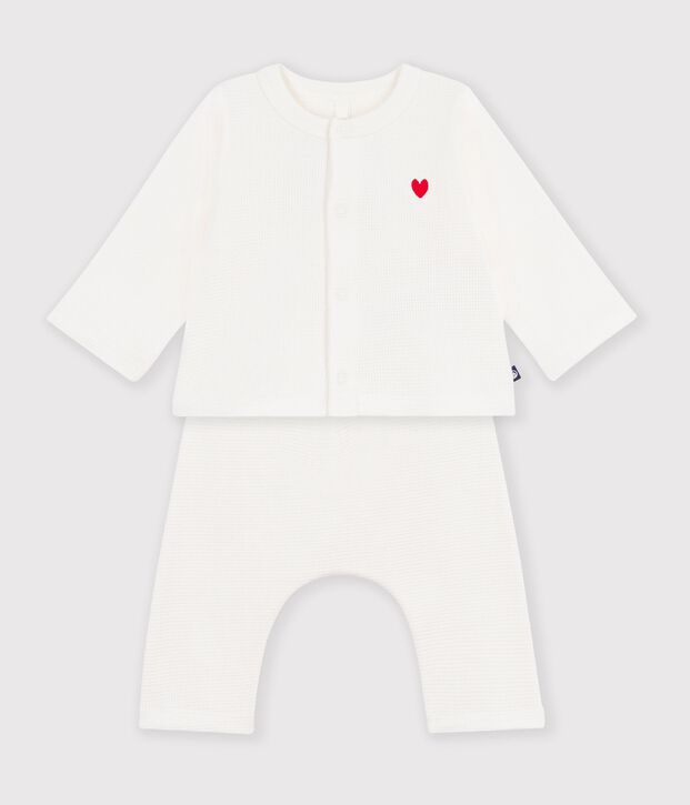 Baby set in plain embroidered cotton chest white