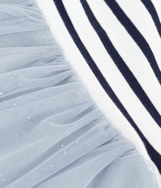 Babies' short-sleeved dress in two materials blue/multicolor