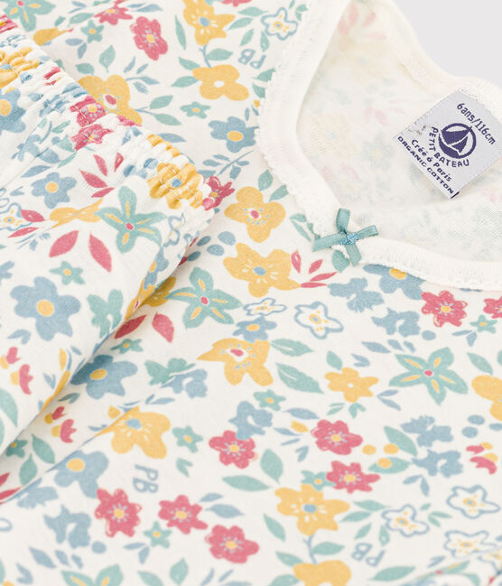 Girls' Floral Cotton Short Pyjamas MARSHMALLOW white/MULTICO white