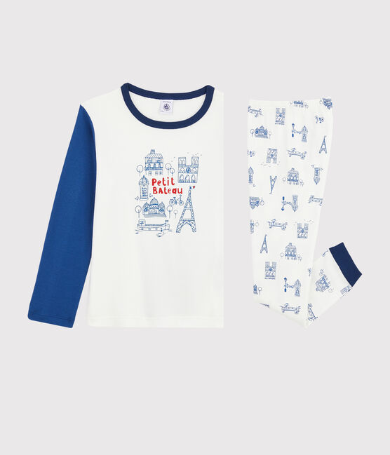 Boys' Paris Motif Ribbed Pyjamas MARSHMALLOW white/BLEU blue/MULTICO