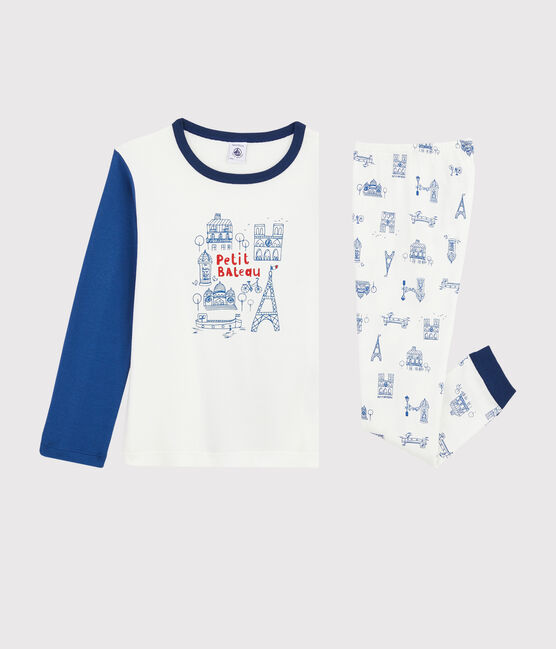 Boys' Paris Motif Ribbed Pyjamas MARSHMALLOW white/BLEU blue/MULTICO