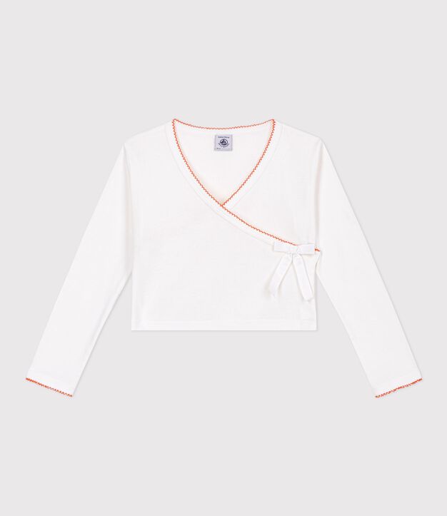 Children's plain cotton wrapover cardigan white
