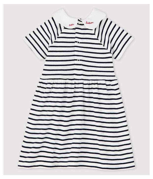 Baby Girls' Short-Sleeved Stripy Rib Knit Dress white/blue
