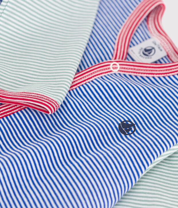 Babies' stripy cotton pyjamas blue/white