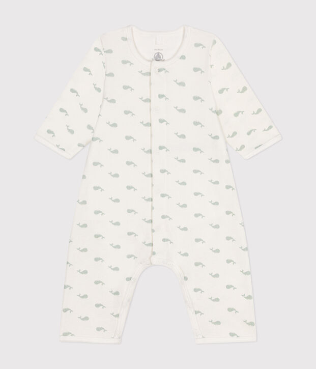 Babies' footless cotton bodyjama white/green