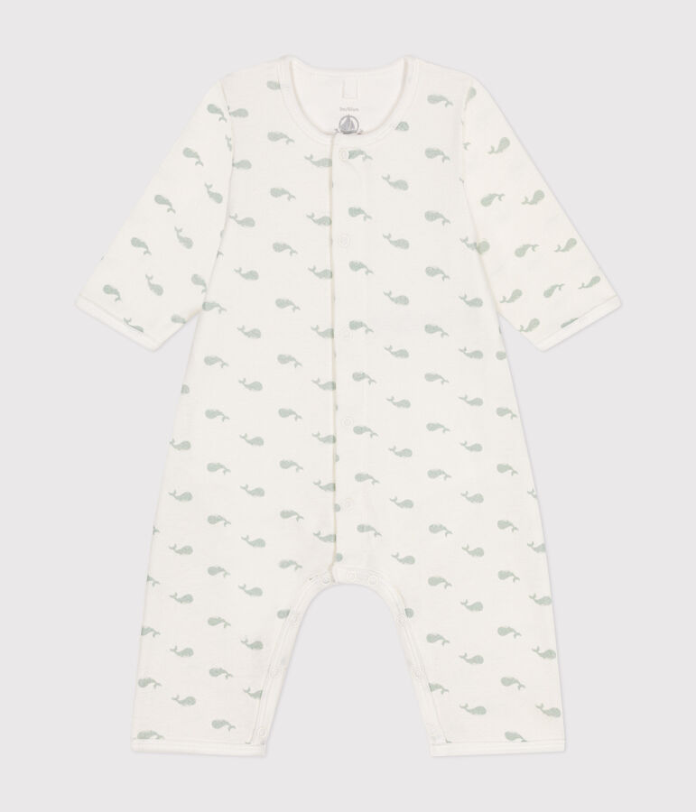 Babies' footless cotton bodyjama white/green