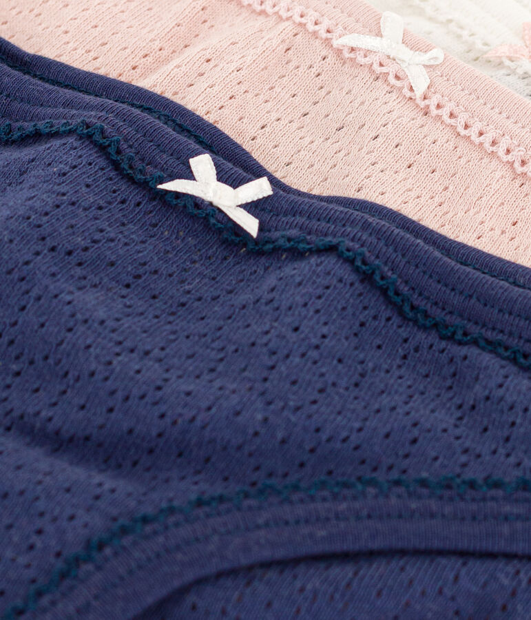 Girls' Plain Openwork Cotton Briefs - Pack of 3 multicolor