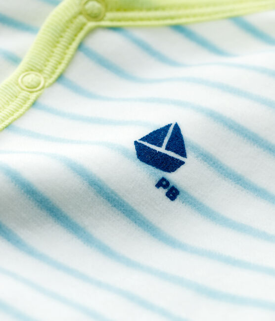 Babies' Blue Striped Velour Sleepsuit MARSHMALLOW white/TIKI blue