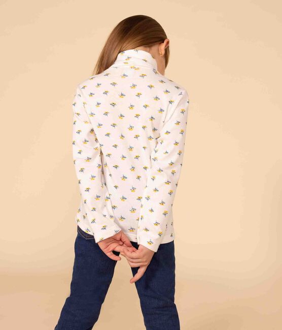 Girls' floral print cotton polo neck MARSHMALLOW white/MULTICO white