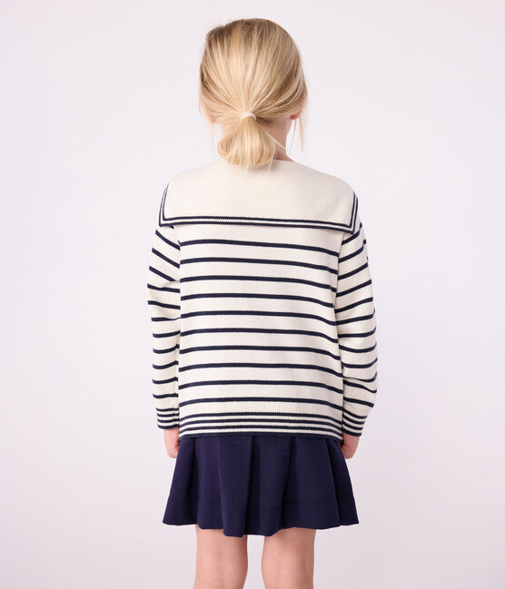 Children's stripy cotton sailor jumper MARSHMALLOW blue/SOIR