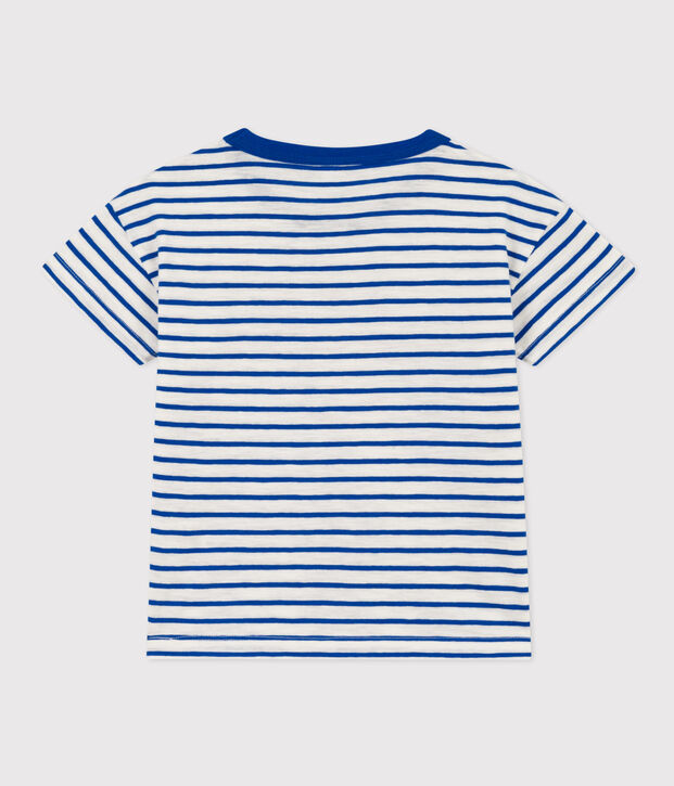 Children's Stripy Unisex Cotton T-Shirt white/blue