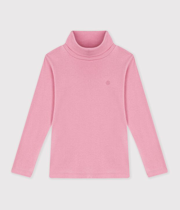 Children's plain cotton rollneck top pink