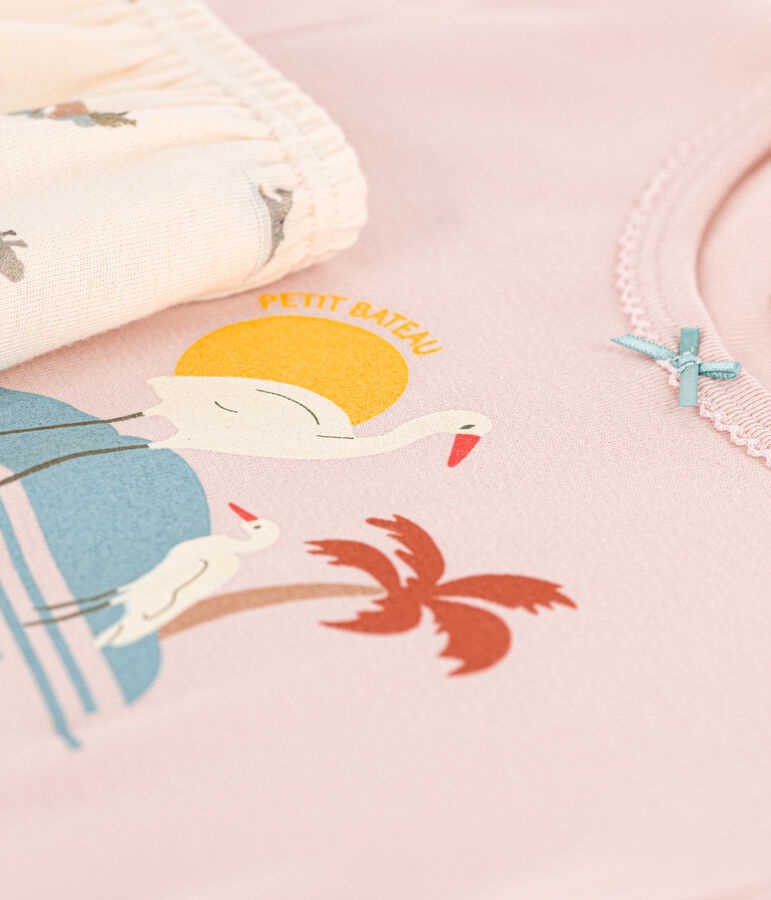 Girls' Animal Themed Short Cotton Pyjamas SALINE pink/MULTICO white