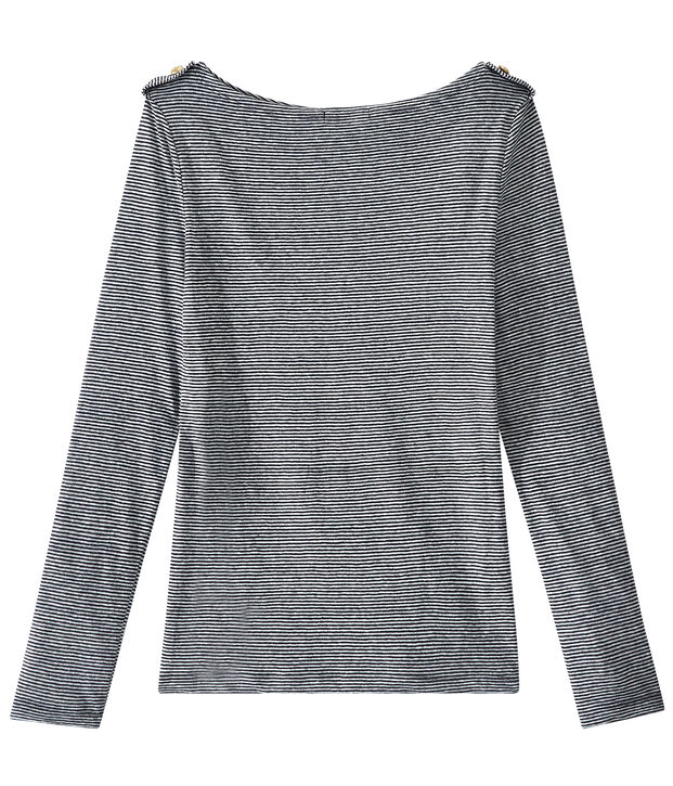 Women's striped linen long-sleeve tee blue/white