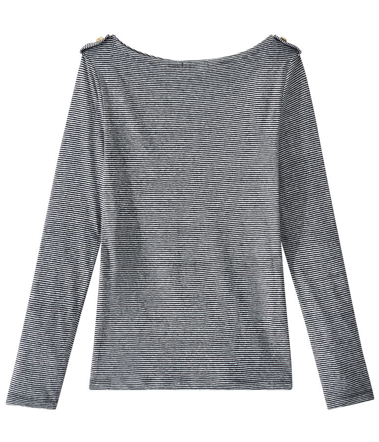 Women's striped linen long-sleeve tee SMOKING blue/LAIT white