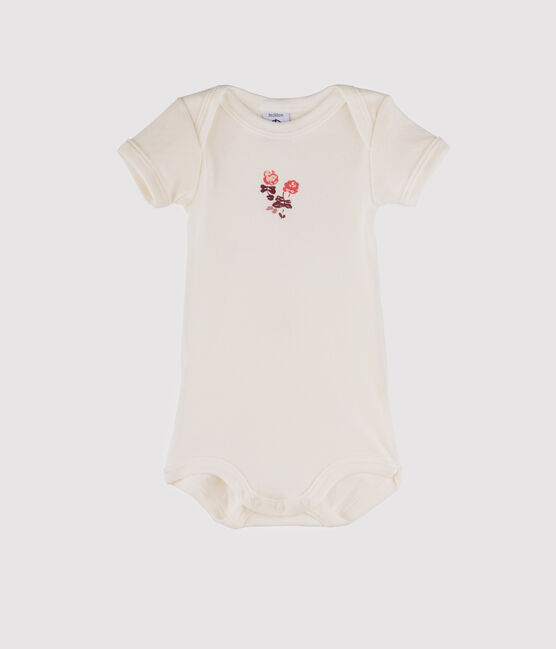 Baby Boys' Short-Sleeved Bodysuit MARSHMALLOW white/FLASHY pink