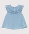 Babies' sleeveless blouse in embroidered cotton chambray BLEU CLAIR blue