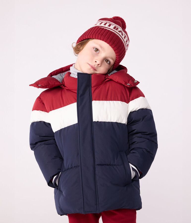 Children's plain colourblock puffer jacket SMOKING blue/MULTICO white