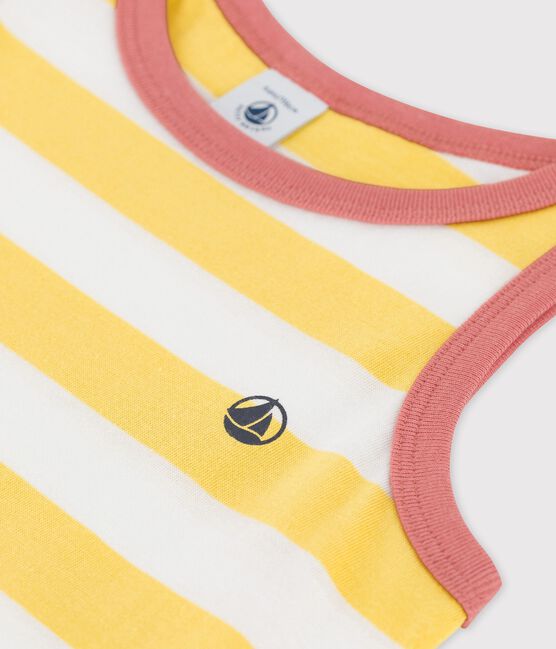 Girls' Sleeveless Stripy Cotton Dress ORGE yellow/MARSHMALLOW white