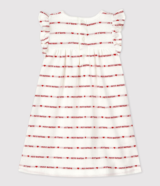 Babies' Organic Cotton Jacquard Dress With Bodysuit MARSHMALLOW white/TERKUIT red