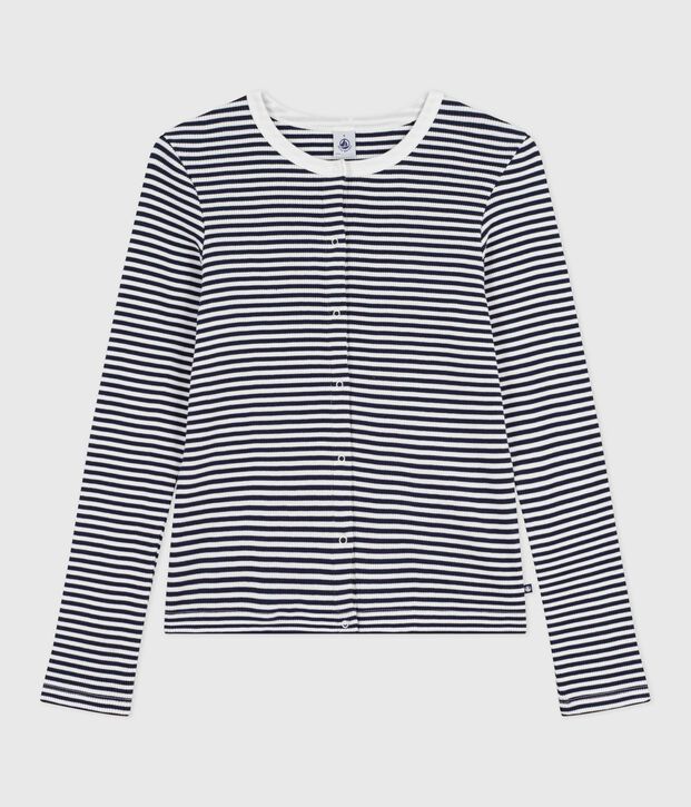 Women's stripy cotton cardigan blue/white