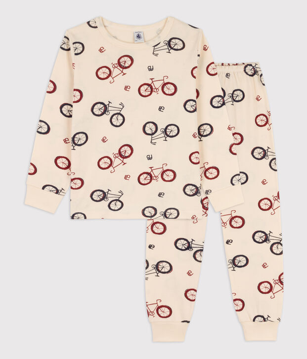 Unisex Bike Themed Cotton Pyjamas Ecru/multicolor
