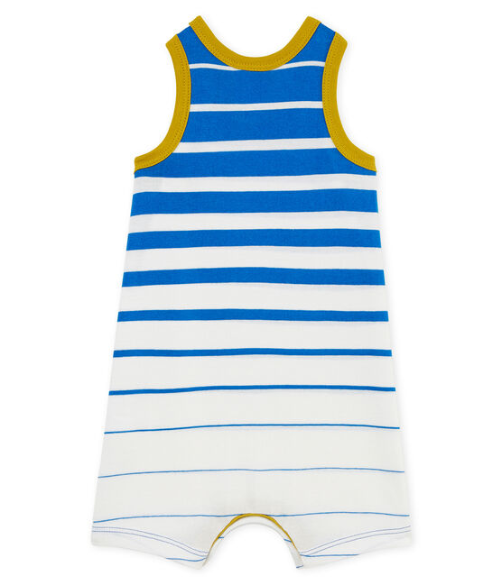 Baby boys' light jersey shortie with striped section RIYADH blue/MARSHMALLOW CN white