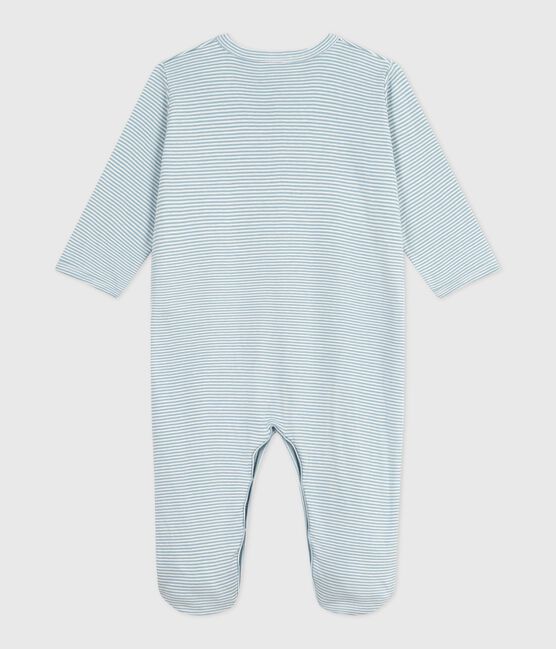 Babies' pinstriped cotton pyjama suit ADRIATIC /MARSHMALLOW